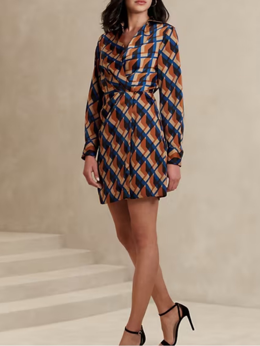 Banana Republic Geometric Wrap Mini Dress in Orange & Blue sz 14